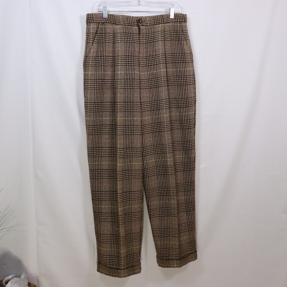 Vintage Gap Plaid Trousers L/14? Brown Womens Dark Academia Wool Blend
